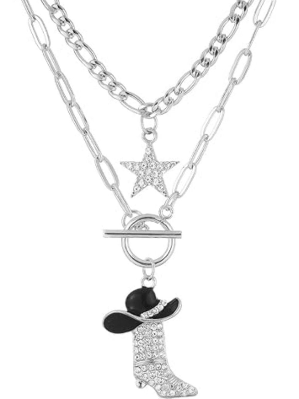 Cowboy Hat Boot Pendant Necklace for Women Layer Dainty Western Cowgirl Hat Boot